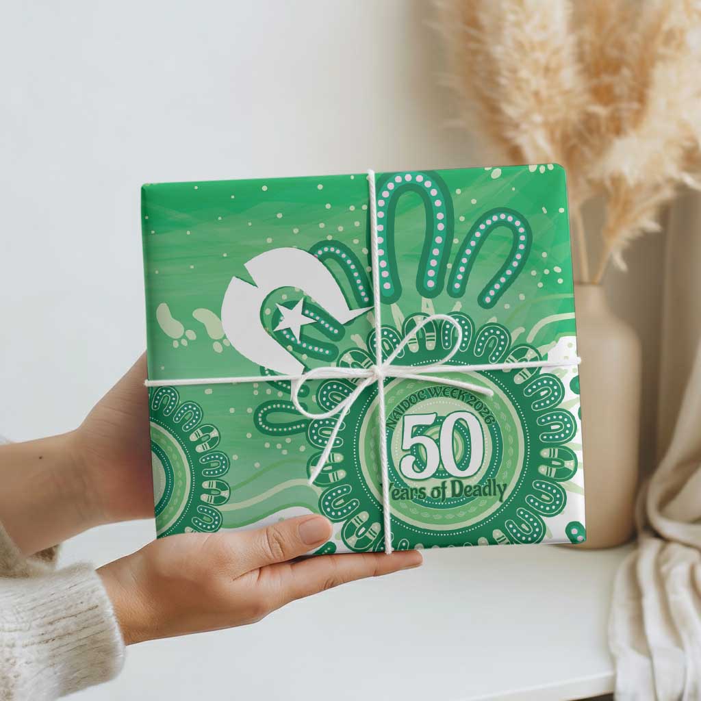 NAIDOC Week 2026 Wrapping Paper 50 Years Deadly Dhari Green Aboriginal Art