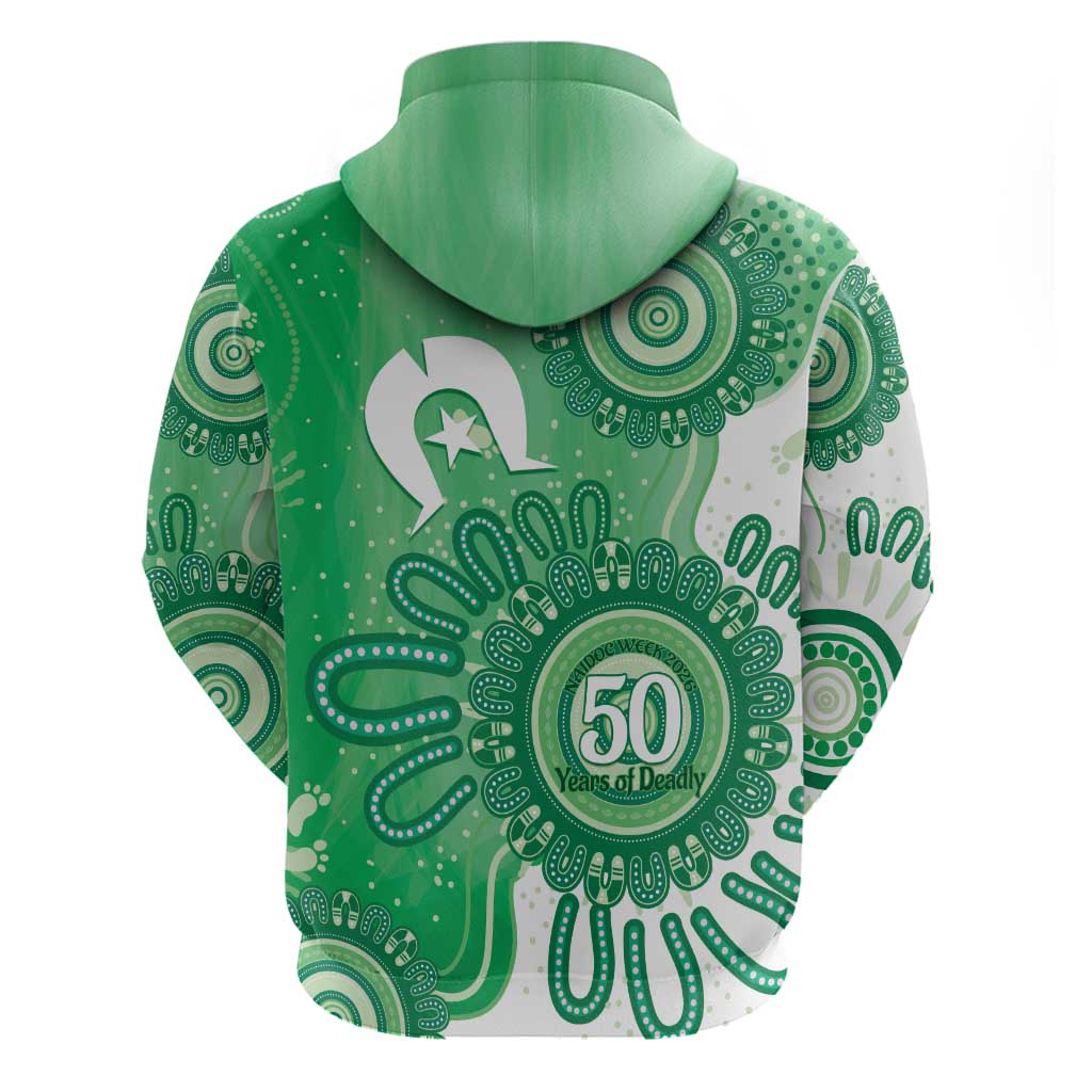 NAIDOC Week 2026 Zip Hoodie 50 Years Deadly Dhari Green Aboriginal Art