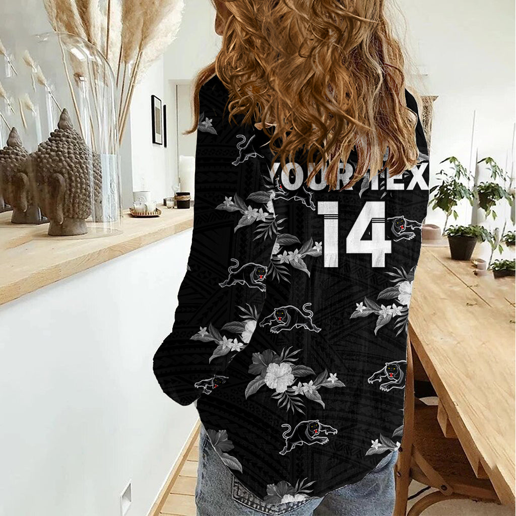 (Custom Text And Number) Panthers Rugby Women Casual Shirt Polynesian Tribal Mix Tropical Hawaiian Style LT14