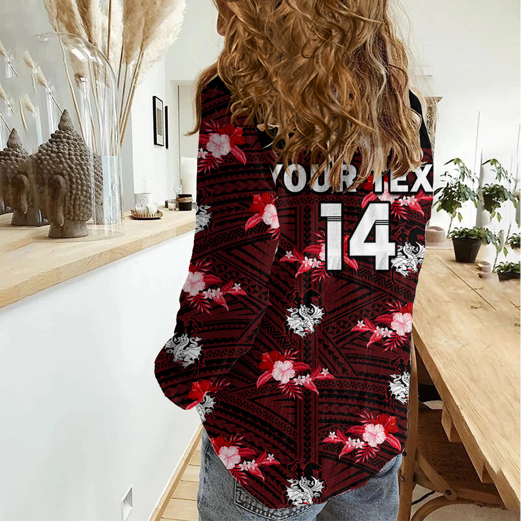 (Custom Text And Number) Dragons Rugby Women Casual Shirt Polynesian Tribal Mix Tropical Hawaiian Style LT14
