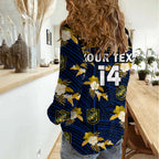 (Custom Text And Number) Parramatta Eels Rugby Women Casual Shirt Polynesian Tribal Mix Tropical Hawaiian Style LT14