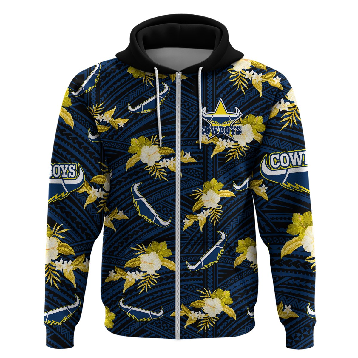 custom-text-and-number-cowboys-rugby-hoodie-polynesian-tribal-mix-tropical-hawaiian-blue-style
