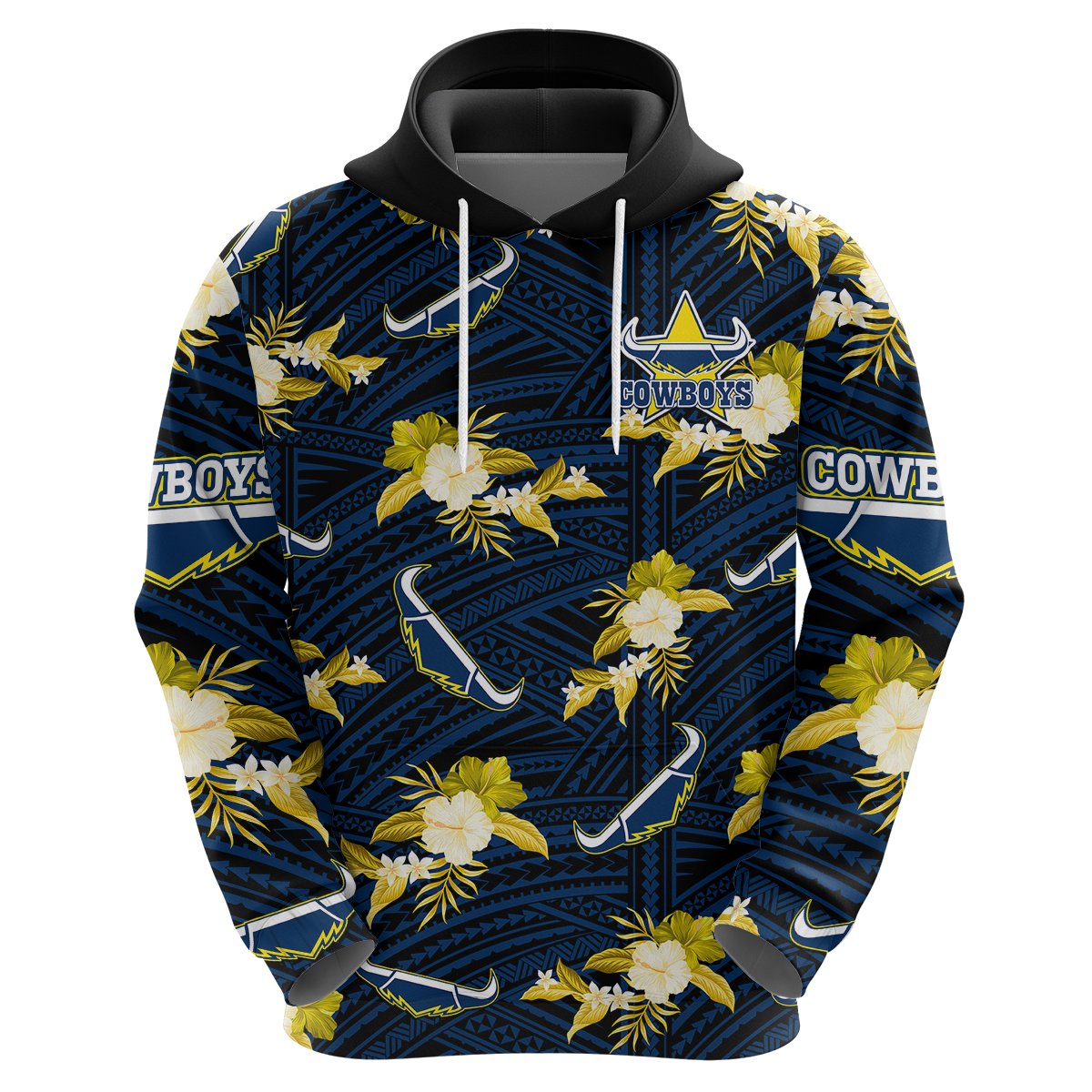 custom-text-and-number-cowboys-rugby-hoodie-polynesian-tribal-mix-tropical-hawaiian-blue-style