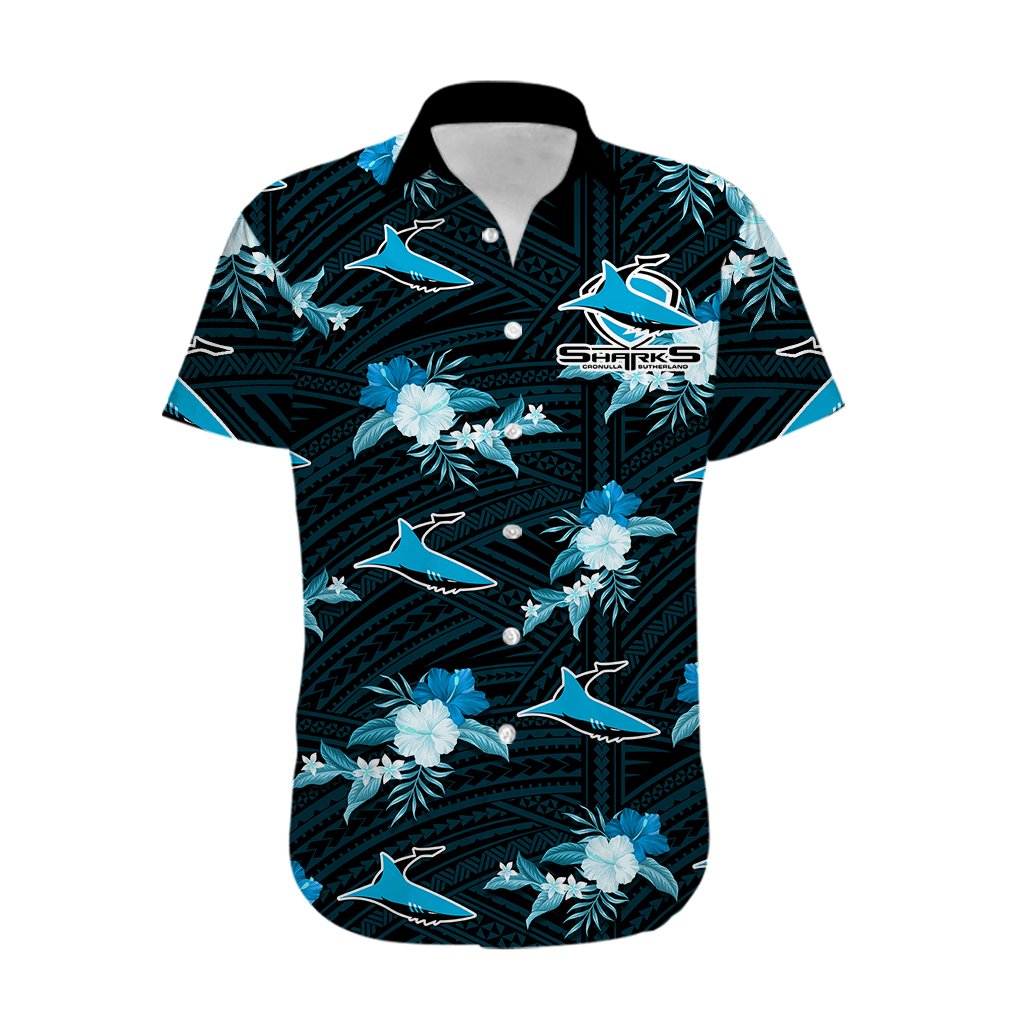 custom-text-and-number-sharks-rugby-hawaiian-shirt-polynesian-tribal-mix-tropical-hawaiian-style