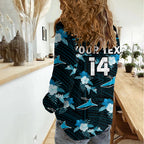 (Custom Text And Number) Sharks Rugby Women Casual Shirt Polynesian Tribal Mix Tropical Hawaiian Style LT14