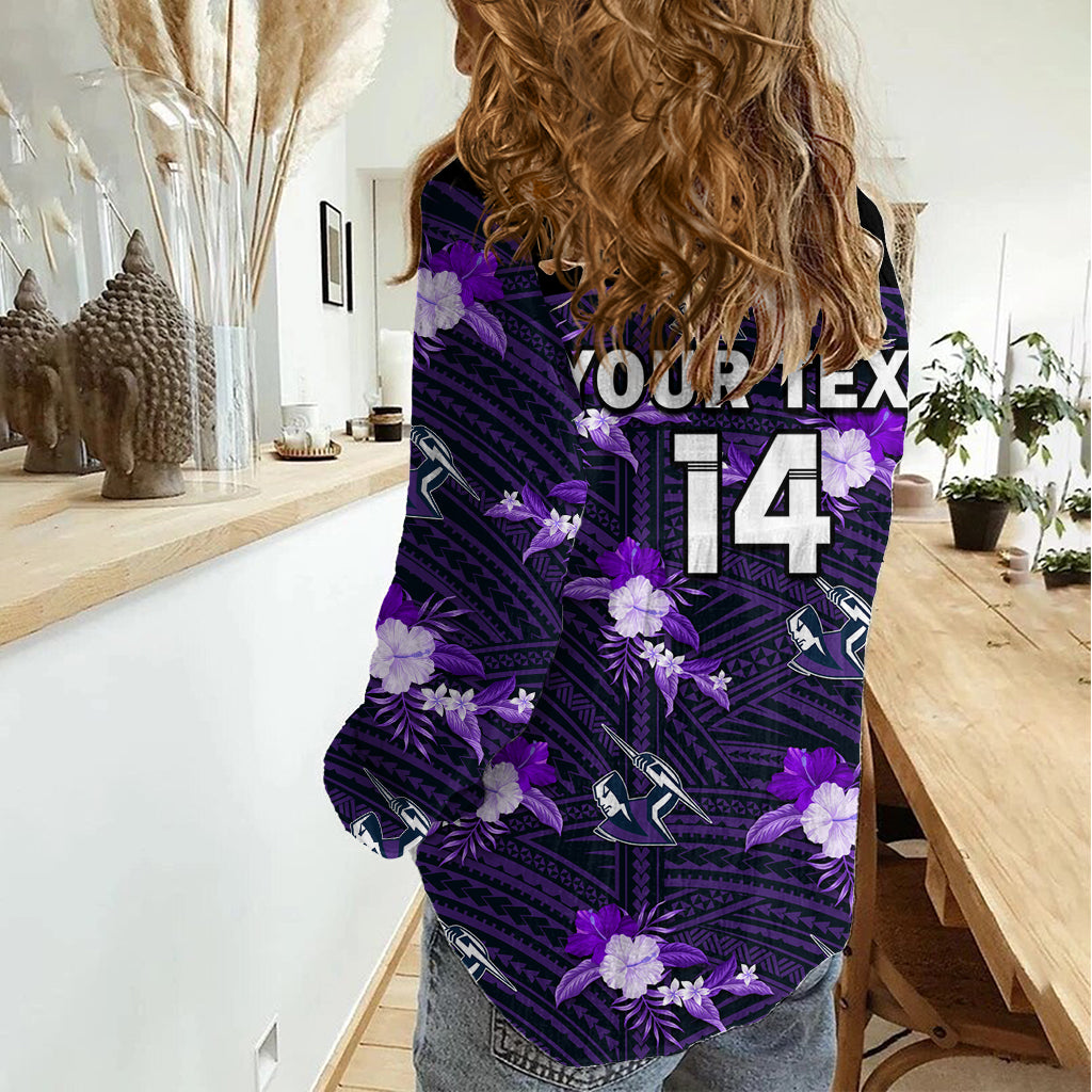 (Custom Text And Number) Storm Rugby Women Casual Shirt Polynesian Tribal Mix Tropical Hawaiian Style LT14