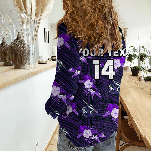 (Custom Text And Number) Storm Rugby Women Casual Shirt Polynesian Tribal Mix Tropical Hawaiian Style LT14