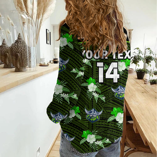 (Custom Text And Number) Raiders Rugby Women Casual Shirt Polynesian Tribal Mix Tropical Hawaiian Style LT14