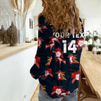 (Custom Text And Number) Roosters Rugby Women Casual Shirt Polynesian Tribal Mix Tropical Hawaiian Style LT14