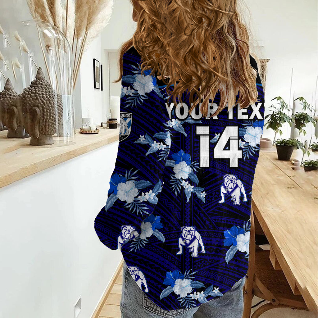 (Custom Text And Number) Bulldogs Rugby Women Casual Shirt Polynesian Tribal Mix Tropical Hawaiian Style LT14