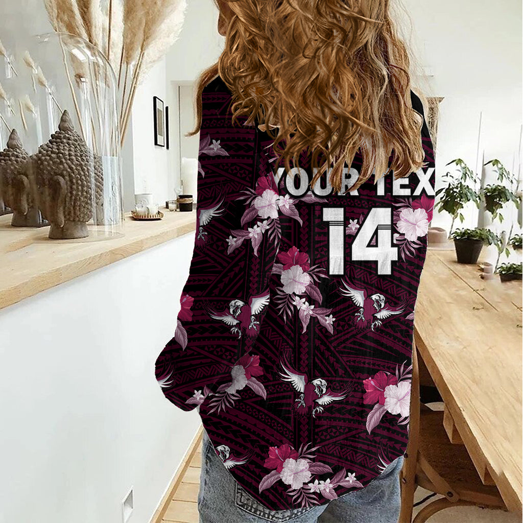 (Custom Text And Number) Sea Eagles Rugby Women Casual Shirt Polynesian Tribal Mix Tropical Hawaiian Style LT14