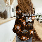 (Custom Text And Number) Wests Tigers Rugby Women Casual Shirt Polynesian Tribal Mix Tropical Hawaiian Style LT14