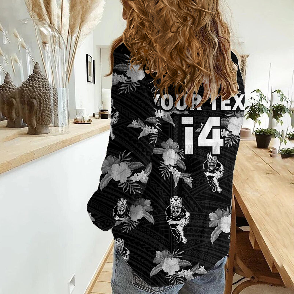 (Custom Text And Number) Warriors Rugby Women Casual Shirt NZ Polynesian Tribal Mix Tropical Hawaiian Style LT14