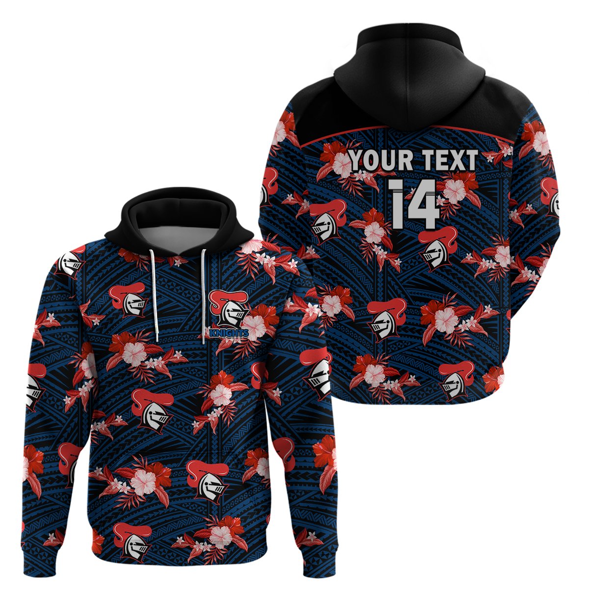 custom-text-and-number-newcastle-knights-rugby-hoodie-polynesian-tribal-mix-tropical-hawaiian-style