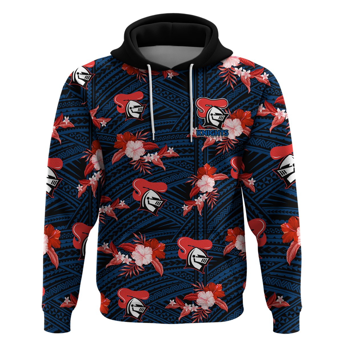 custom-text-and-number-newcastle-knights-rugby-hoodie-polynesian-tribal-mix-tropical-hawaiian-style