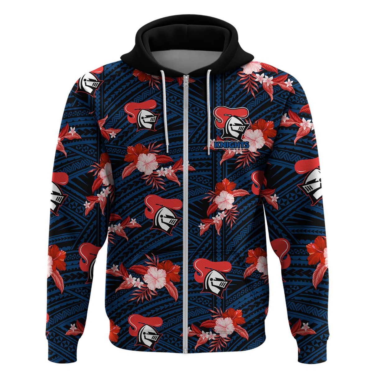 custom-text-and-number-newcastle-knights-rugby-hoodie-polynesian-tribal-mix-tropical-hawaiian-style