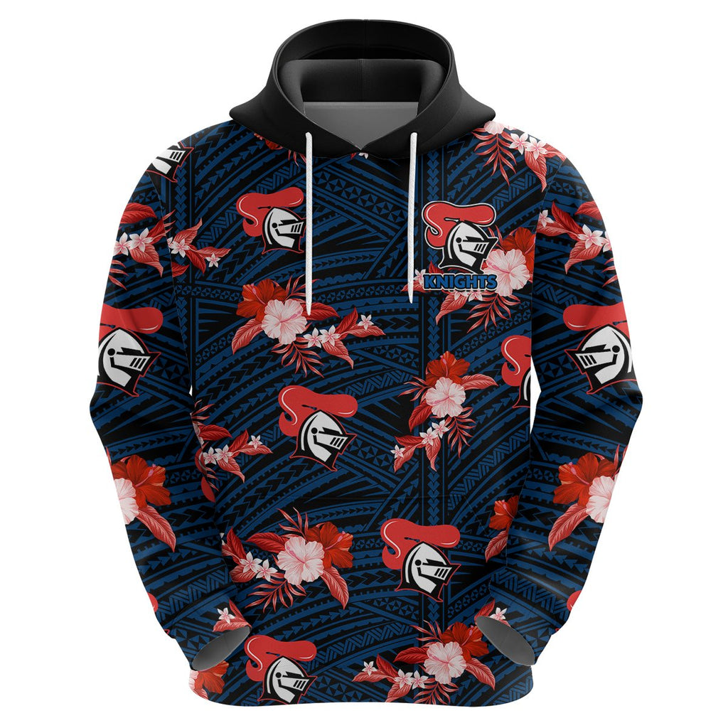 custom-text-and-number-newcastle-knights-rugby-hoodie-polynesian-tribal-mix-tropical-hawaiian-style