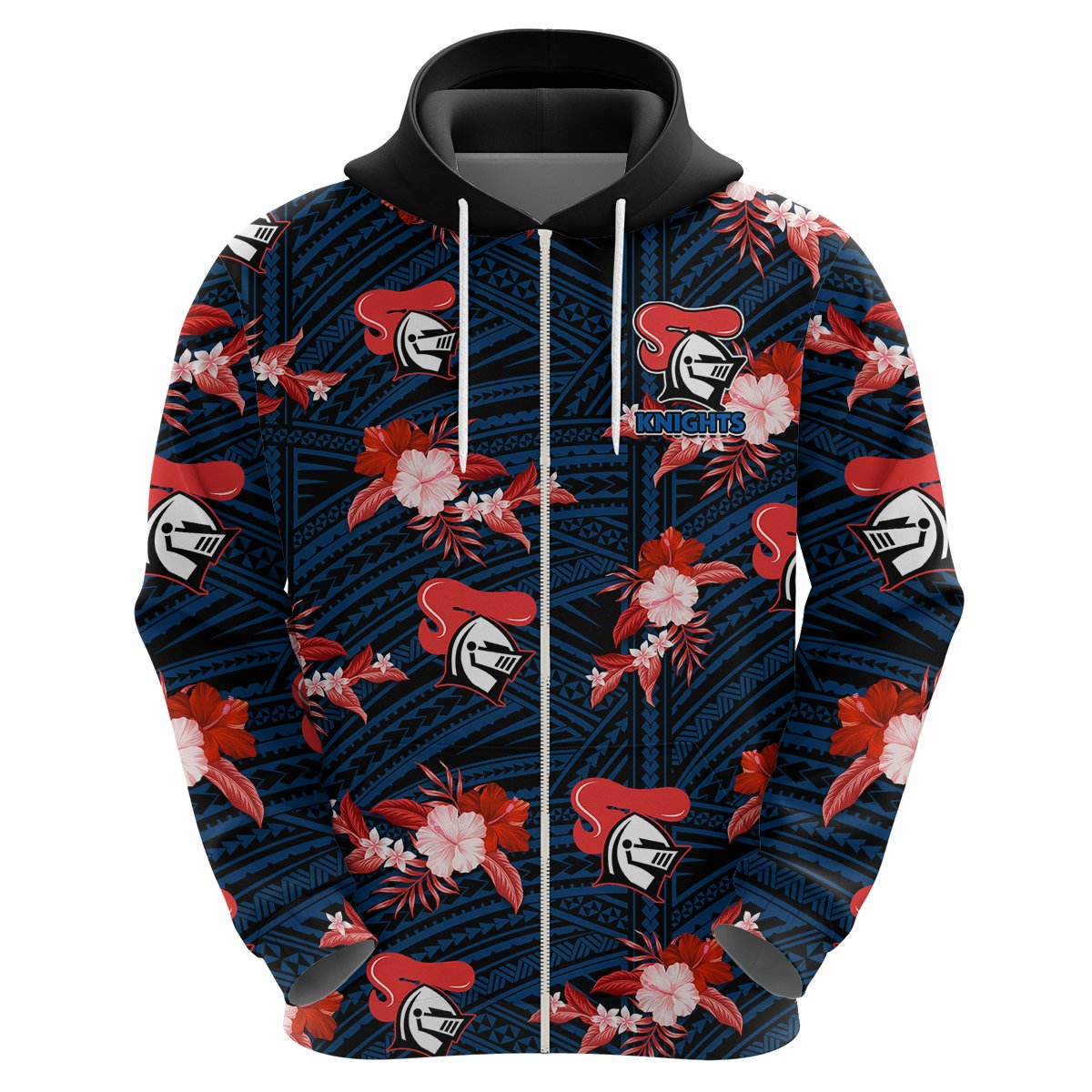 custom-text-and-number-newcastle-knights-rugby-hoodie-polynesian-tribal-mix-tropical-hawaiian-style