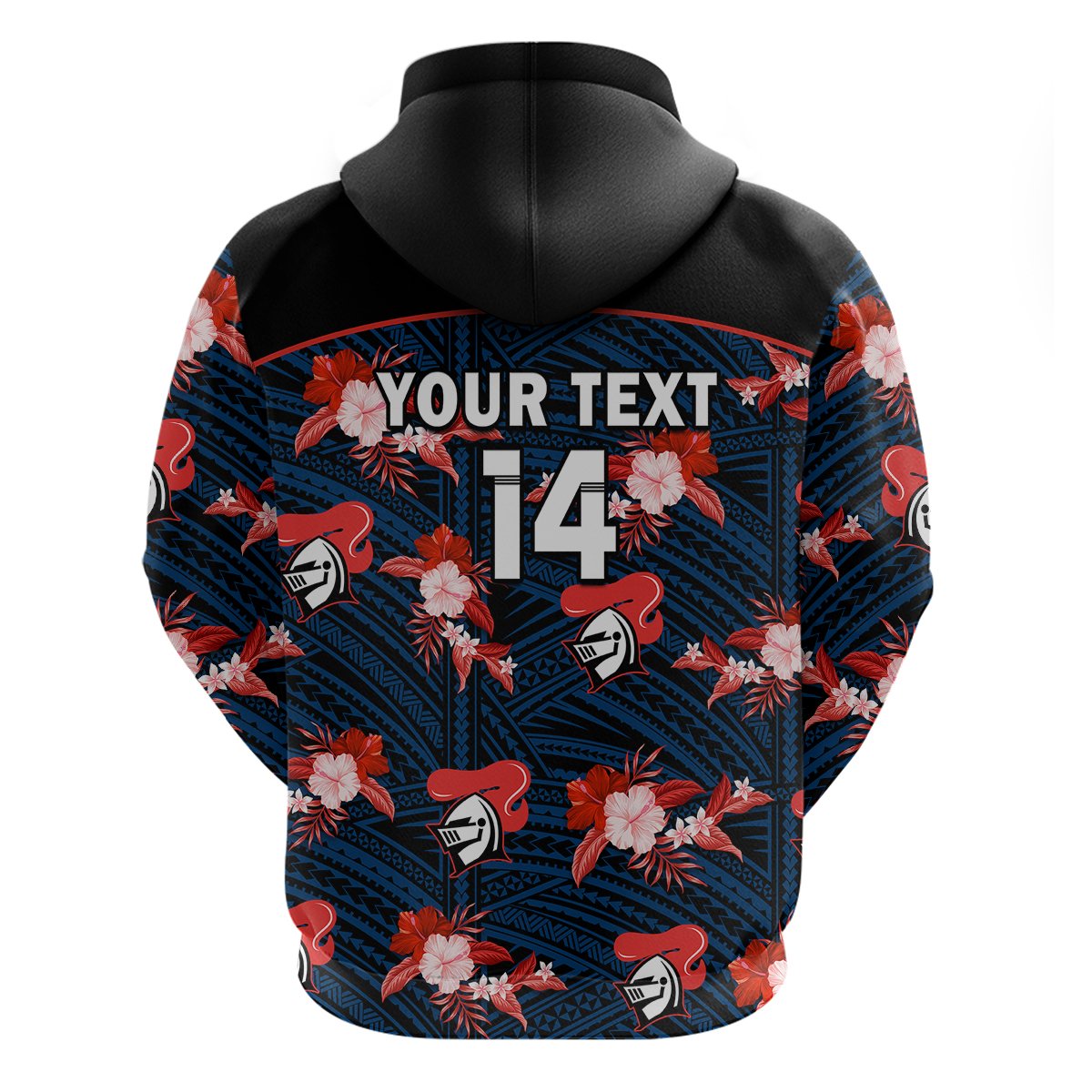 custom-text-and-number-newcastle-knights-rugby-hoodie-polynesian-tribal-mix-tropical-hawaiian-style