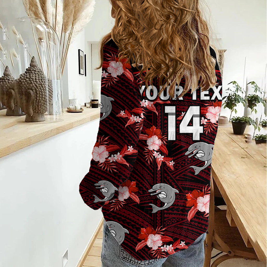 (Custom Text And Number) Dolphins Rugby Women Casual Shirt Polynesian Tribal Mix Tropical Hawaiian Style LT14