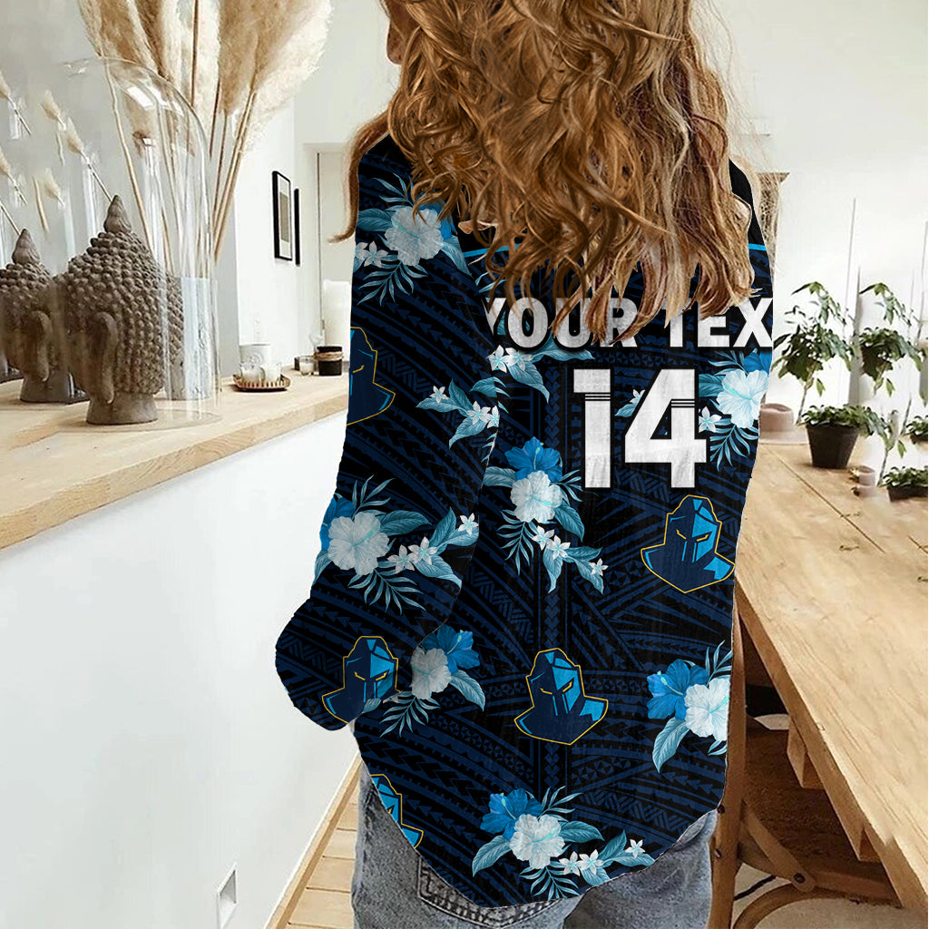 (Custom Text And Number) Titans Rugby Women Casual Shirt Polynesian Tribal Mix Tropical Hawaiian Style LT14