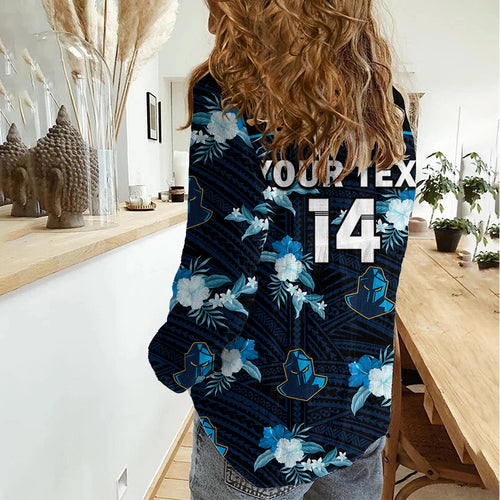 (Custom Text And Number) Titans Rugby Women Casual Shirt Polynesian Tribal Mix Tropical Hawaiian Style LT14