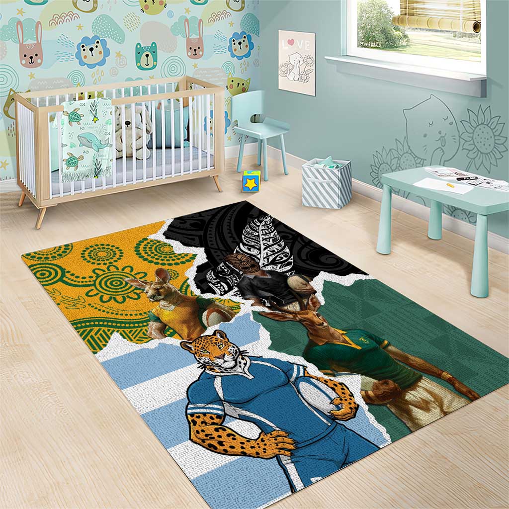 Rugby 2025 Championship Area Rug Southern Hemisphere Countries Mascots - Aussie Hoodie