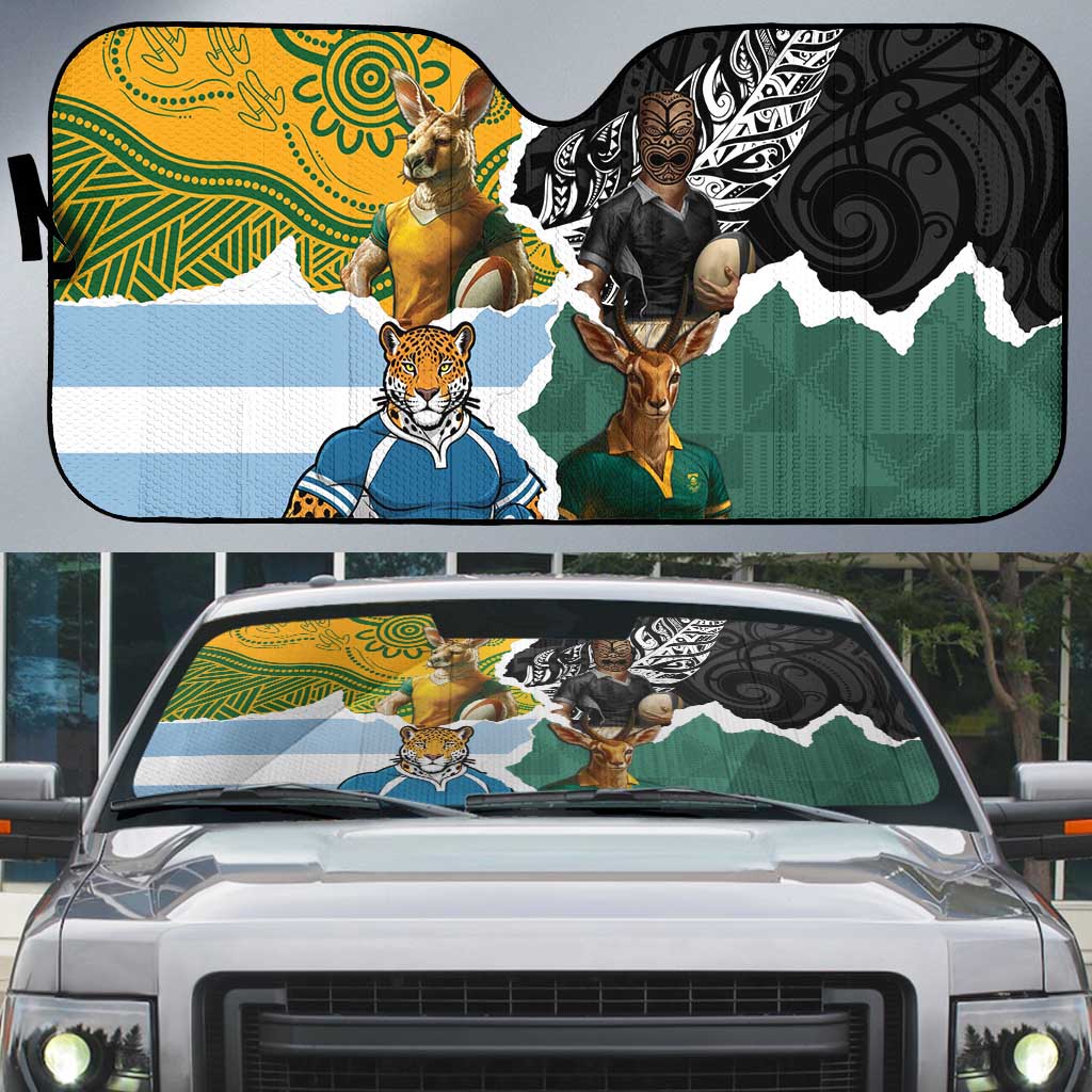 Rugby 2025 Championship Auto Sun Shade Southern Hemisphere Countries Mascots - Aussie Hoodie