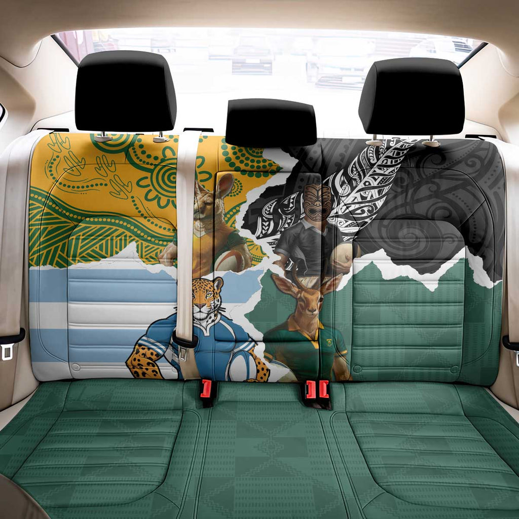 Rugby 2025 Championship Back Car Seat Cover Southern Hemisphere Countries Mascots - Aussie Hoodie