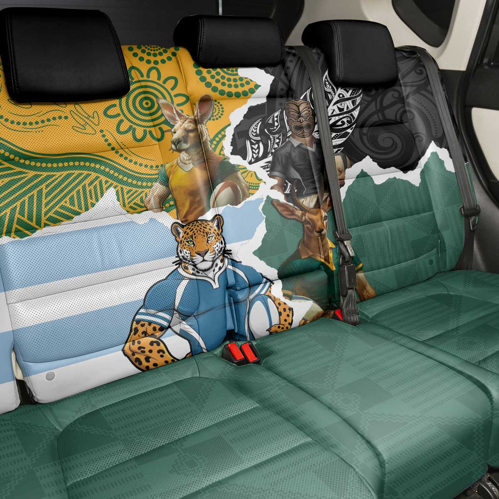 Rugby 2025 Championship Back Car Seat Cover Southern Hemisphere Countries Mascots - Aussie Hoodie