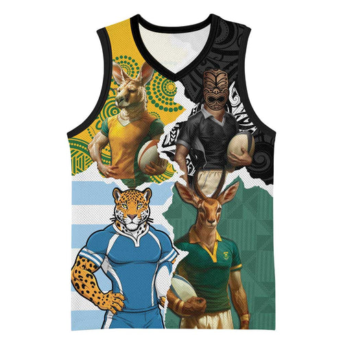 Personalised Rugby 2025 Championship Basketball Jersey Southern Hemisphere Countries Mascots - Aussie Hoodie