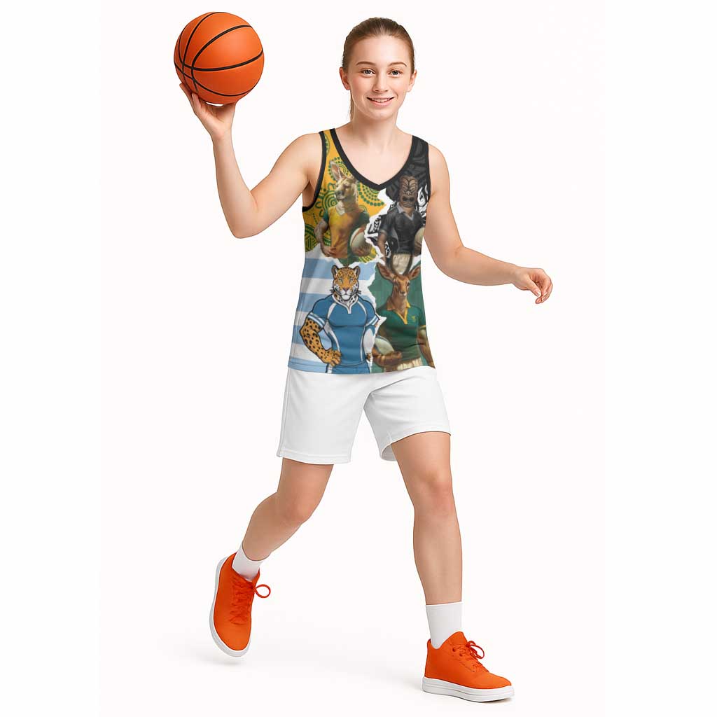 Personalised Rugby 2025 Championship Basketball Jersey Southern Hemisphere Countries Mascots - Aussie Hoodie