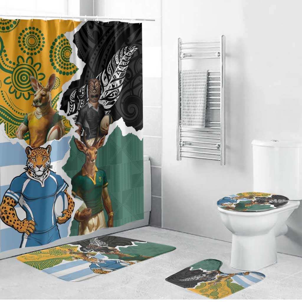 Rugby 2025 Championship Bathroom Set Southern Hemisphere Countries Mascots - Aussie Hoodie