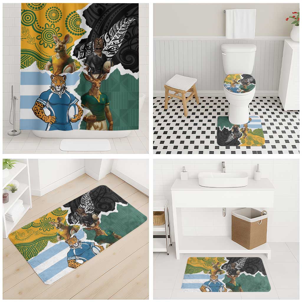 Rugby 2025 Championship Bathroom Set Southern Hemisphere Countries Mascots - Aussie Hoodie