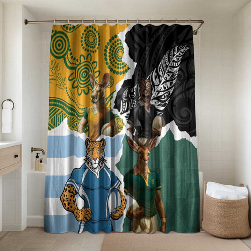 Rugby 2025 Championship Bathroom Set Southern Hemisphere Countries Mascots - Aussie Hoodie