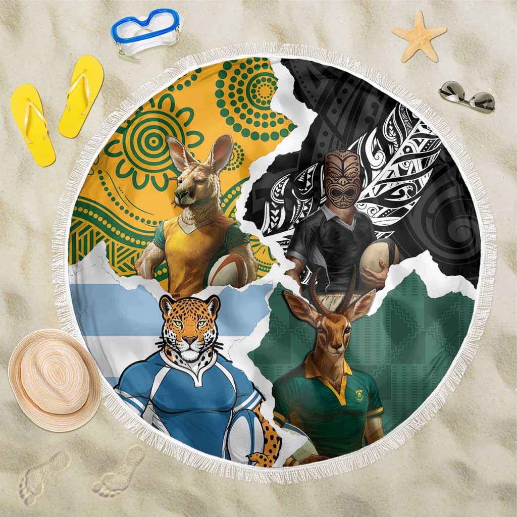 Rugby 2025 Championship Beach Blanket Southern Hemisphere Countries Mascots - Aussie Hoodie
