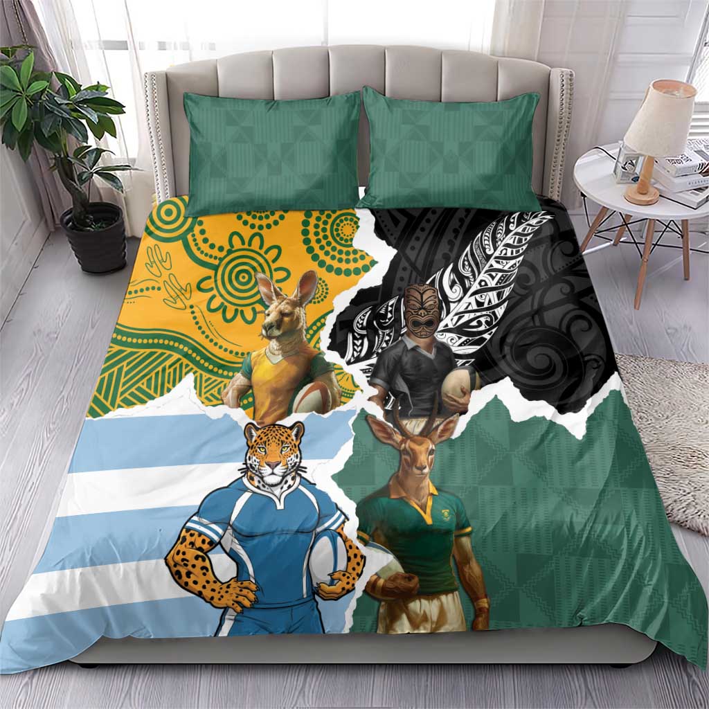Rugby 2025 Championship Bedding Set Southern Hemisphere Countries Mascots - Aussie Hoodie