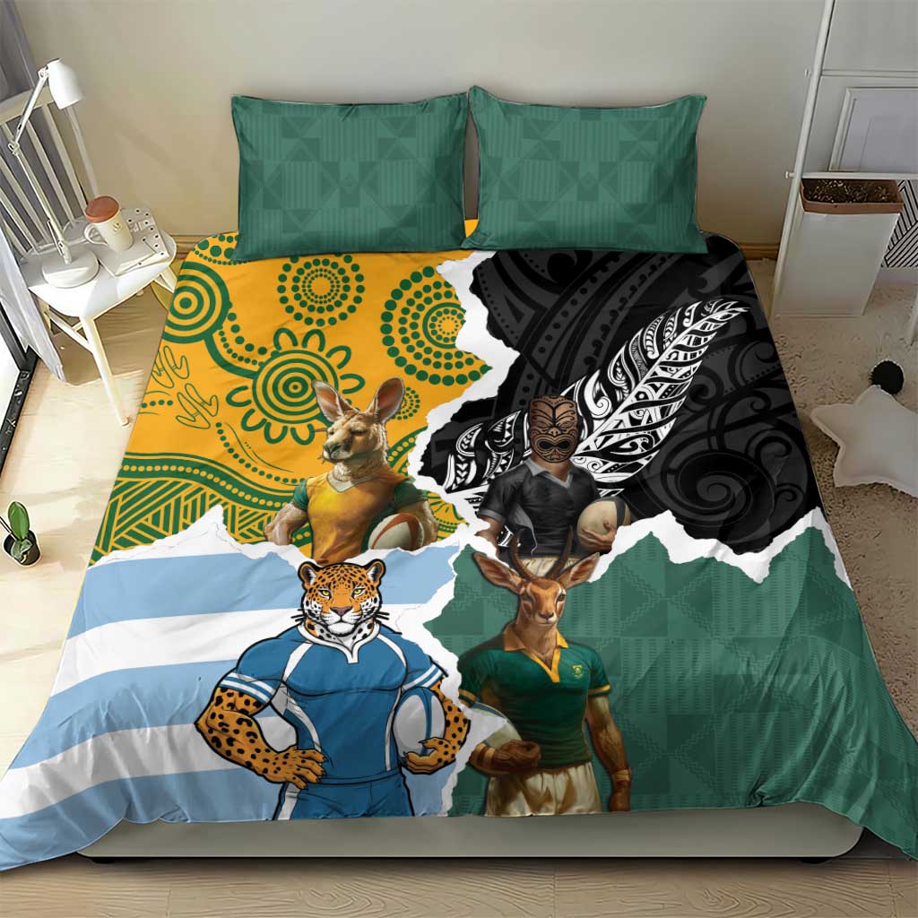 Rugby 2025 Championship Bedding Set Southern Hemisphere Countries Mascots - Aussie Hoodie