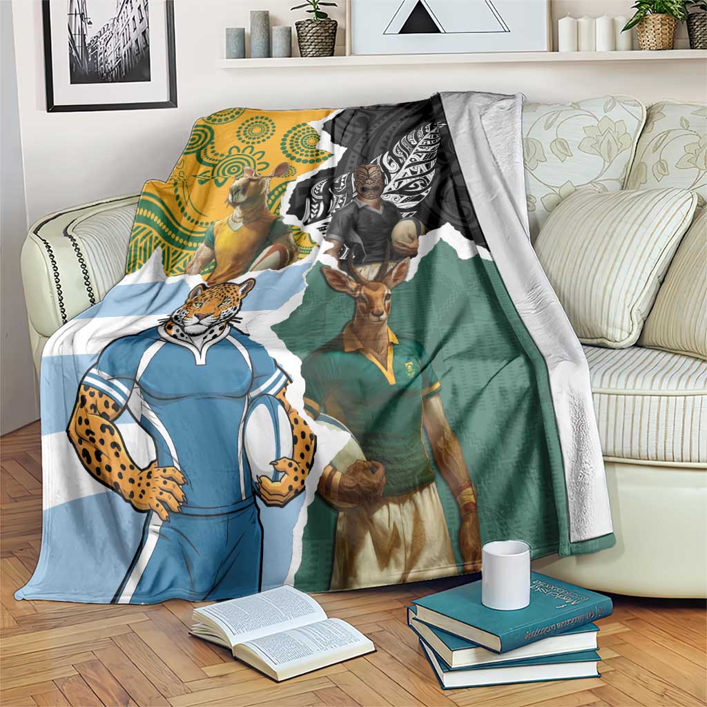 Rugby 2025 Championship Blanket Southern Hemisphere Countries Mascots - Aussie Hoodie