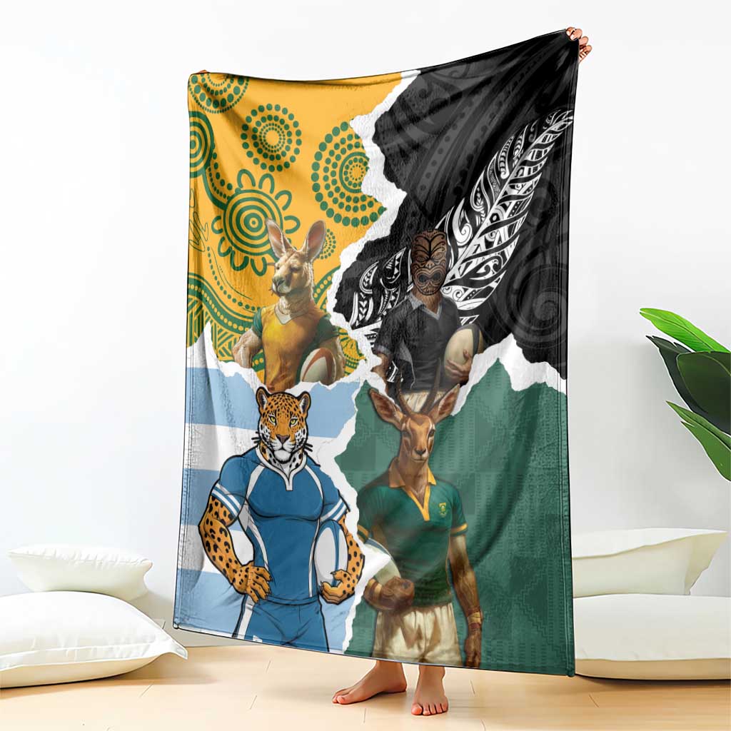 Rugby 2025 Championship Blanket Southern Hemisphere Countries Mascots - Aussie Hoodie
