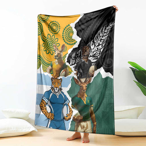 Rugby 2025 Championship Blanket Southern Hemisphere Countries Mascots - Aussie Hoodie