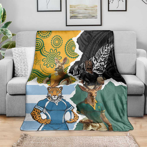 Rugby 2025 Championship Blanket Southern Hemisphere Countries Mascots - Aussie Hoodie
