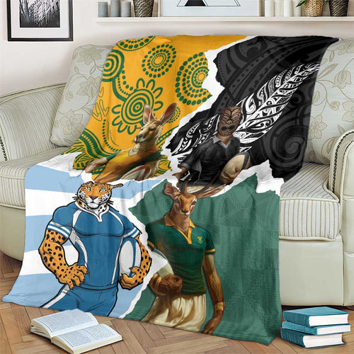Rugby 2025 Championship Blanket Southern Hemisphere Countries Mascots - Aussie Hoodie