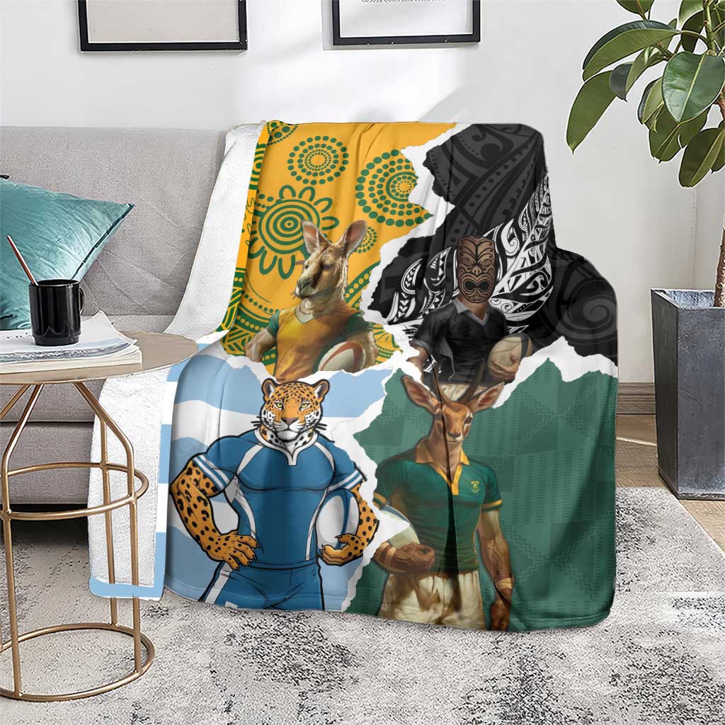 Rugby 2025 Championship Blanket Southern Hemisphere Countries Mascots - Aussie Hoodie