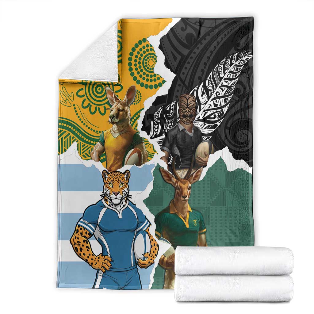 Rugby 2025 Championship Blanket Southern Hemisphere Countries Mascots - Aussie Hoodie