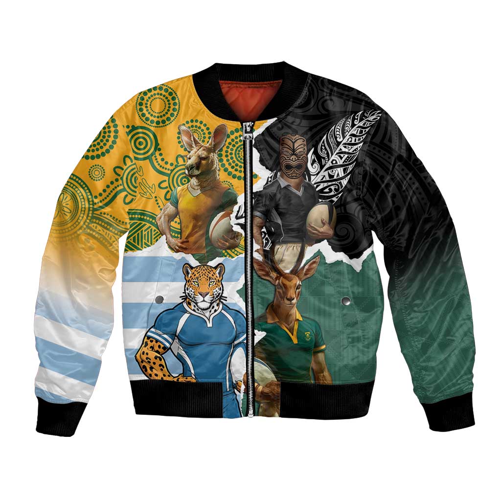 Personalised Rugby 2025 Championship Bomber Jacket Southern Hemisphere Countries Mascots - Aussie Hoodie