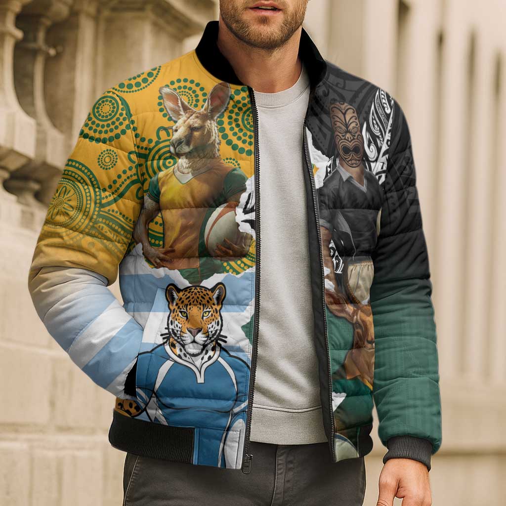 Personalised Rugby 2025 Championship Bomber Puffer Jacket Southern Hemisphere Countries Mascots - Aussie Hoodie
