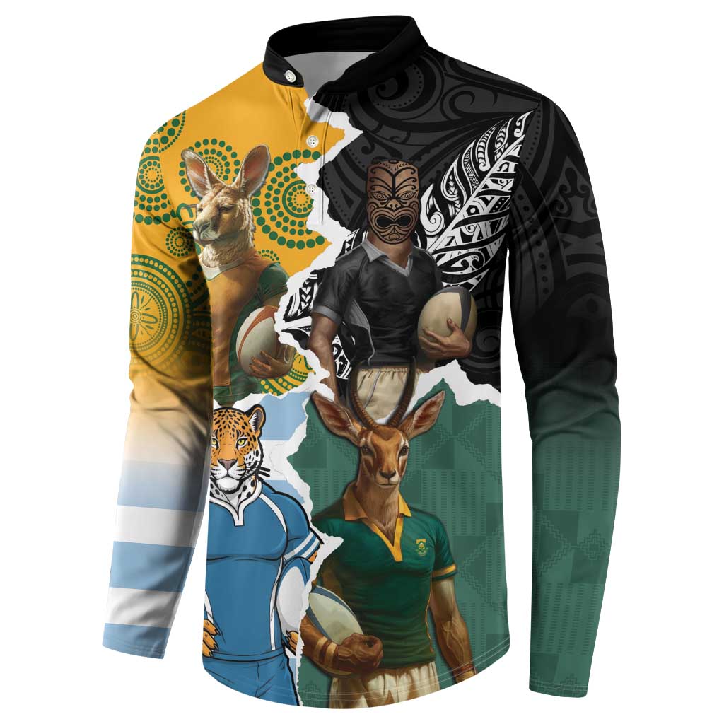 Personalised Rugby 2025 Championship Button Sweatshirt Southern Hemisphere Countries Mascots - Aussie Hoodie
