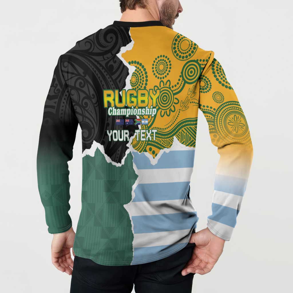 Personalised Rugby 2025 Championship Button Sweatshirt Southern Hemisphere Countries Mascots - Aussie Hoodie