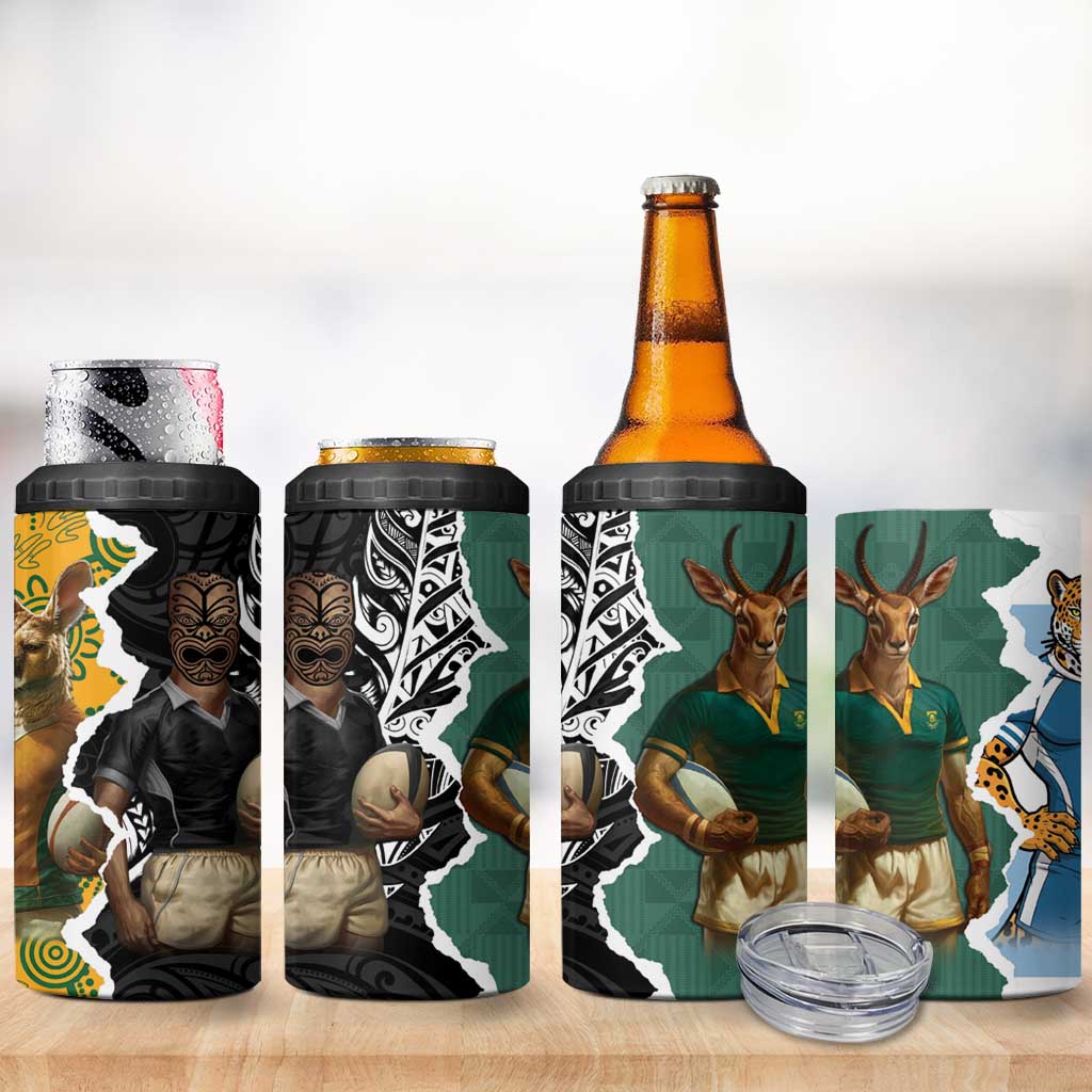 Rugby 2025 Championship 4 in 1 Can Cooler Tumbler Southern Hemisphere Countries Mascots - Aussie Hoodie